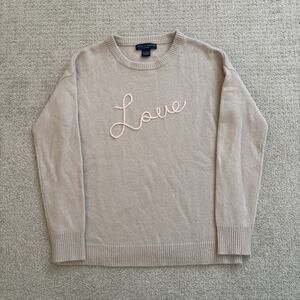 Chelsea & Theodore 100% Cashmere Knit Sweater Love Spell Out Women Sz S Nude